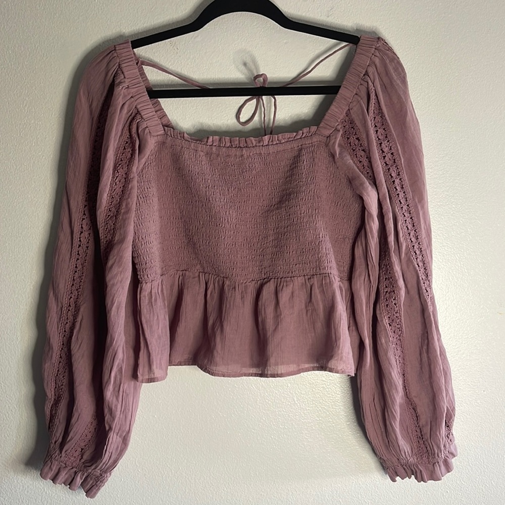 American Eagle Outfitters Rose Pink Smocked Peasant Blouse